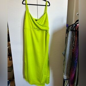 Eloquii Silky Asymmetrical Neon Green Midi Dress